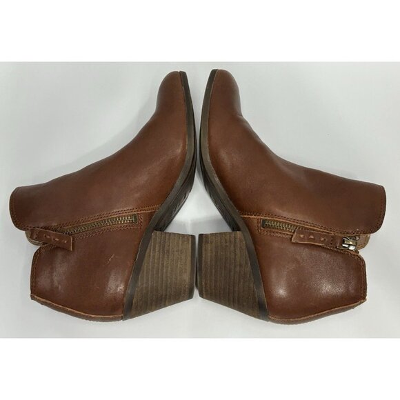 Frye Judith Double Zip Leather Ankle Boots Heel Booties Cognac Brown 7M Women’s - Picture 6 of 9